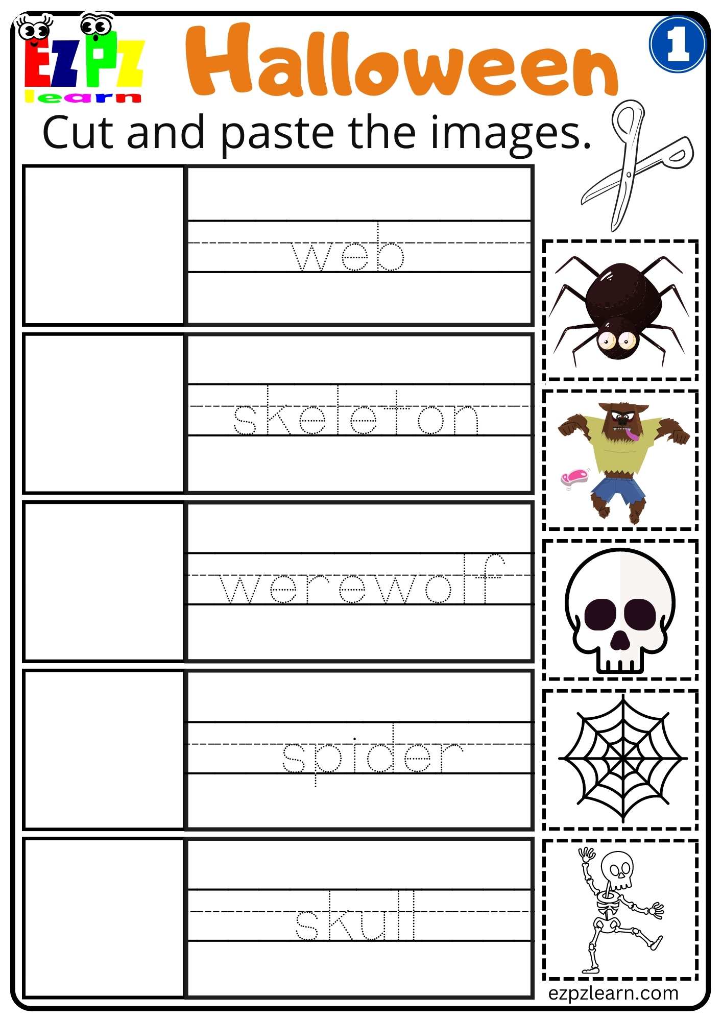 Group 1 Halloween Cut and Paste Worksheet for Kids Free PDF Download
